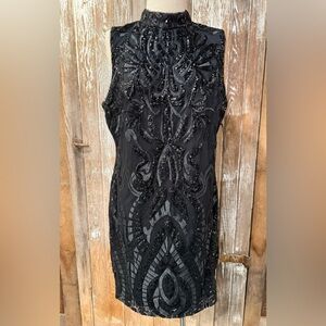 NWT NEW YORK & Co Dress X-Large Black Sequin High Neck Sleeveless Evening Dress